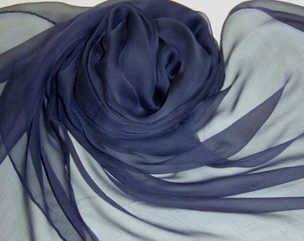 Sciarpa navy chiffon sciarpa donna Seta Rubata sciarpa lunga sciarpa di seta sciarpa sciarpa pura seta chiffon 180 x 55 cm (70,87x21,65 pollici) blu navy