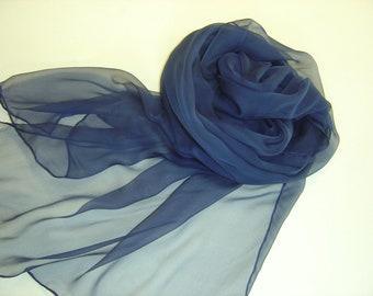 Chiffon scarf 230x55cm night-blue silk stole