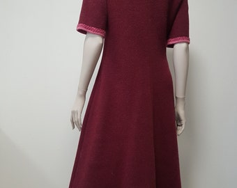 Winter Kleid Damen warm weich bequem Jersey dunkelrot Kleid Wollkleid bordeaux Gr DE 40-42 nachhaltig handgefertigt in Deutschland