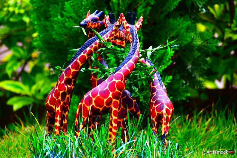 Jirafas, únicas, obras de arte, arte original, esculturas hechas a mano, animales, animales, jirafas, jirafas reticuladas, regalos de jirafas, amantes de los animales imagen 6