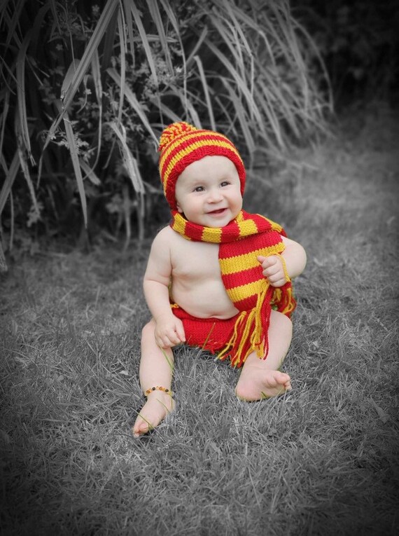 Hat Scarf and Pants Set Newborn 6 9 Months sitter Harry Potter Colour Inspiration Gryffindor Hufflepuff Slytherin and Ravenclaw Colours Etsy