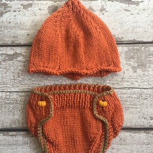 Halloween pumpkin beanie and pants set, newborn - 12 months
