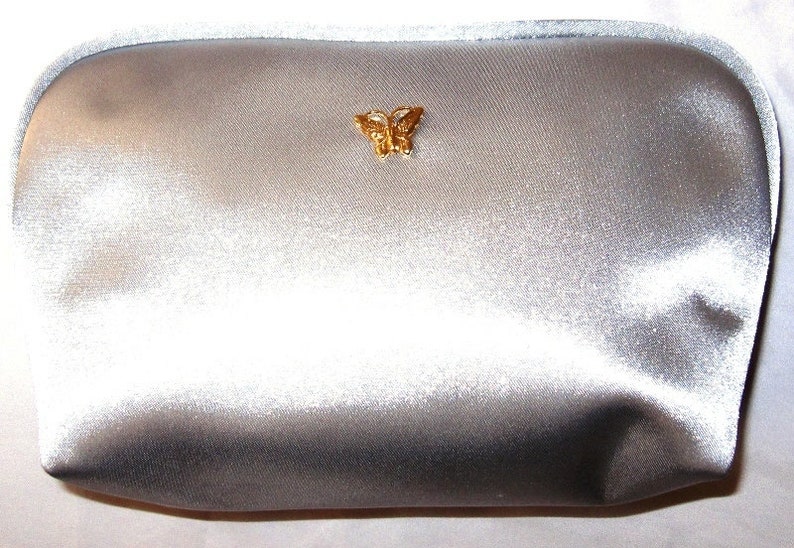 Vintage Schminktäschchen Silber goldener Schmetterling innen super Bild 2