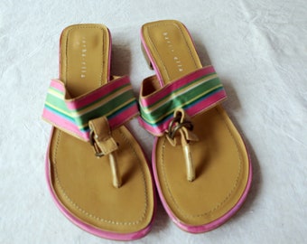 Vintage Zehen Sandale (EU 38) mit 50er Streifenmuster Flip Flop Barbarella