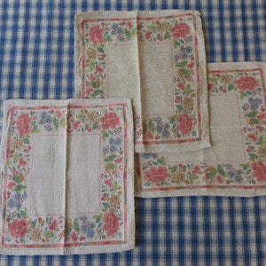 Vintage set of 3 half linen napkins
