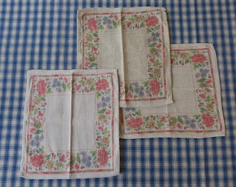 Vintage Set von 3 Servietten aus Halb-Leinen