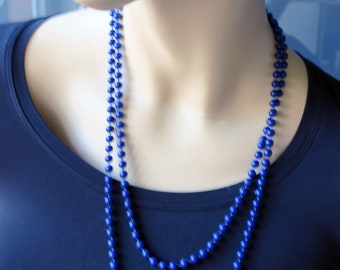 Vintage sehr lange blaue Perlenkette 120 cm