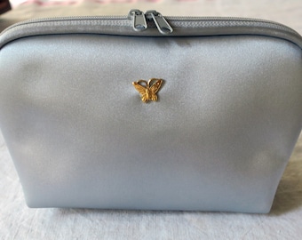 Vintage make-up bag silver golden butterfly - great inside