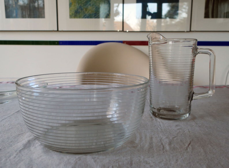 Vintage Glasschüsseln und Glaskrug Obstschale Saftkrug Bild 2