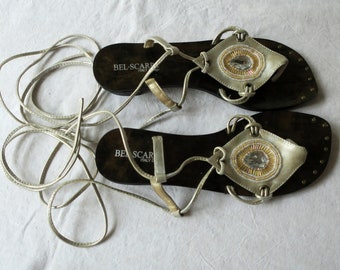 Vintage Zehen Trenner Sandalette (EU 38) mit Wadenbindung