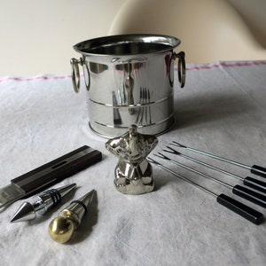 Vintage Bar Accessories Bottle Opener, Champagne Cooler, Cocktail Picker