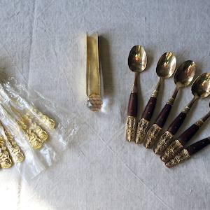 Vintage Gold on the Table Coffee Spoon Set Sugar Tongs