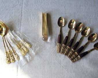Vintage Gold on the Table Coffee Spoon Set Sugar Tongs