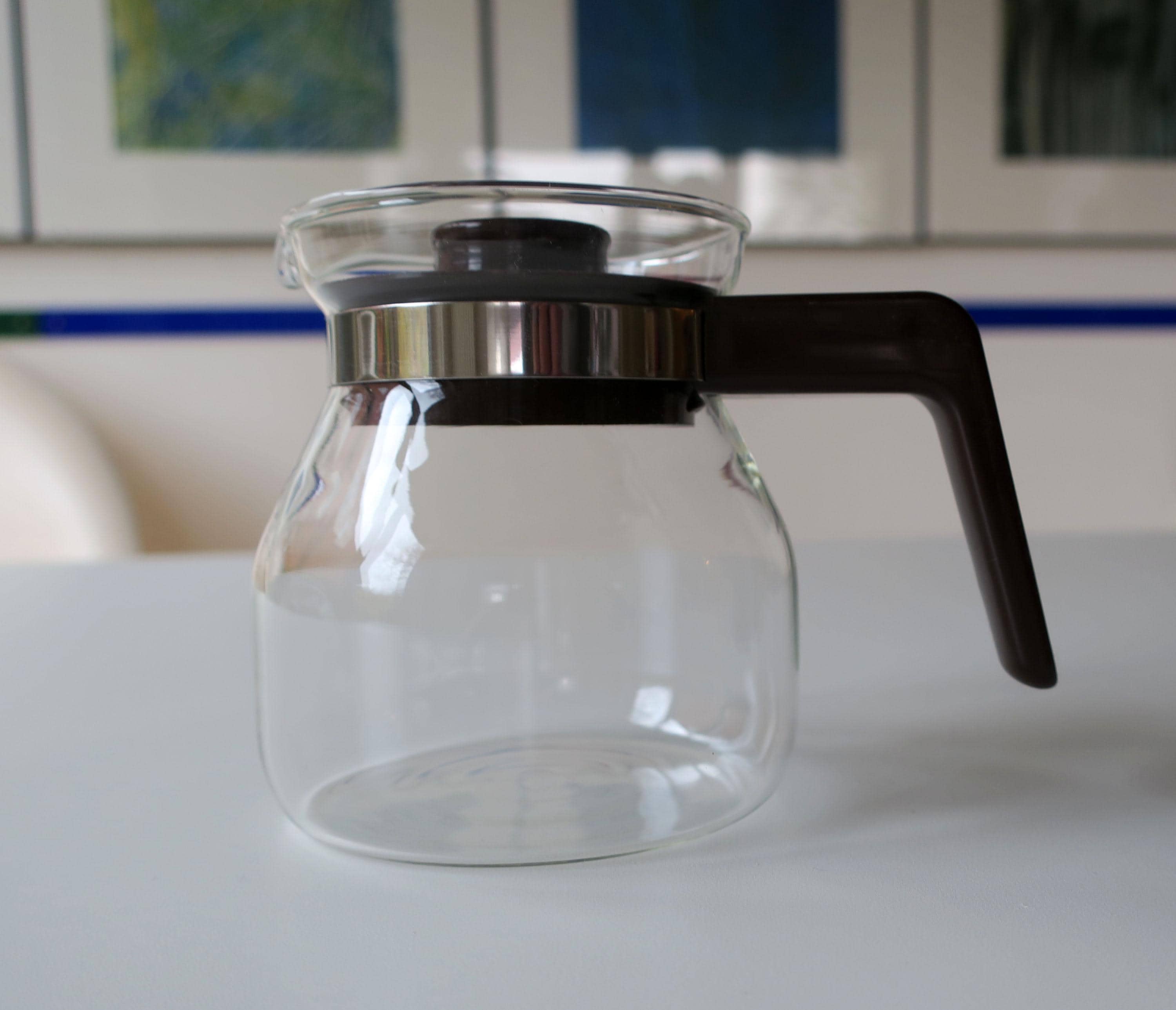 Vintage kleine Glaskanne Kaffeekanne mit braunem Griff und Deckel