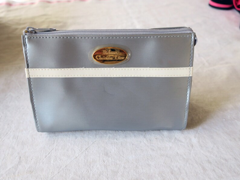 Vintage cosmetic bag perfumes Christian Dior in silver shimmers also pastel blue image 7