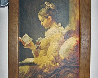 Jean Honoré Fragonard * Mädchen mit Buch * Bild  mit Eichen Rahmen