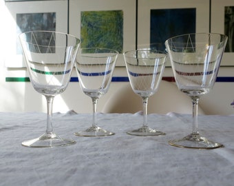Vintage set of four mid century gold rimmed wine glasses