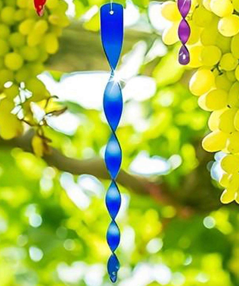 Conjuntos vintage de carillones de viento, decoración de jardín en espiral en azul imagen 5