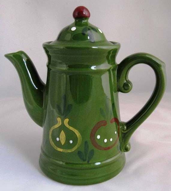Coffee Pot Ceramic Handpainted in Green Etsy