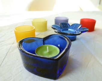 Vintage small tea light holders colorful in different colors and shapes