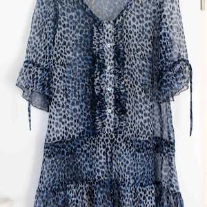 Vintage Kleid Viscose in Blau-Schwarz gemustert
