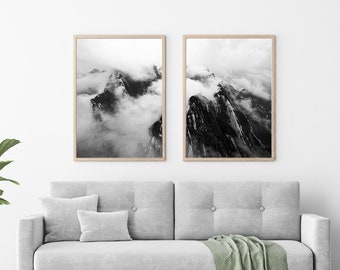 Set of 2 Mountain Prints, Mountain Photography Printable, Scandinavian Print, Minimalist 2 Piece Nature Instant Download, Digital Poster