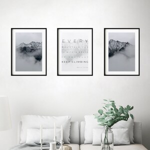 Set of 3 prints, Mountain Print, Foggy Landscape, Scandinavian Art Print, Digital Poster Download, Minimalist Style Decor, Nordic Design image 2