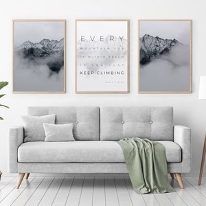 Set of 3 prints, Mountain Print, Foggy Landscape, Scandinavian Art Print, Digital Poster Download, Minimalist Style Decor, Nordic Design image 1