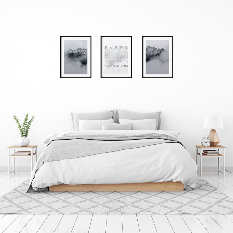 Set of 3 prints, Mountain Print, Foggy Landscape, Scandinavian Art Print, Digital Poster Download, Minimalist Style Decor, Nordic Design image 3