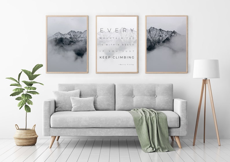 Ensemble de 3 estampes, Impression de montagne, paysage brumeux, impression dart scandinave, téléchargement daffiches numériques, décor de style minimaliste, design nordique image 1
