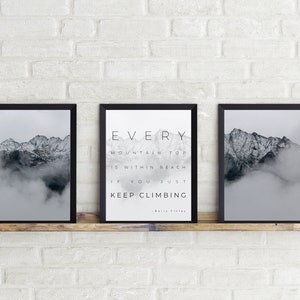 Set of 3 prints, Mountain Print, Foggy Landscape, Scandinavian Art Print, Digital Poster Download, Minimalist Style Decor, Nordic Design image 4