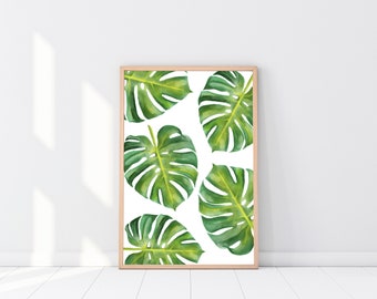 Monstera Print, Monstera Leaves Print, Botanical Print, Tropical Wall Print, Digital Image, Digital Poster Download, Wall Gallery