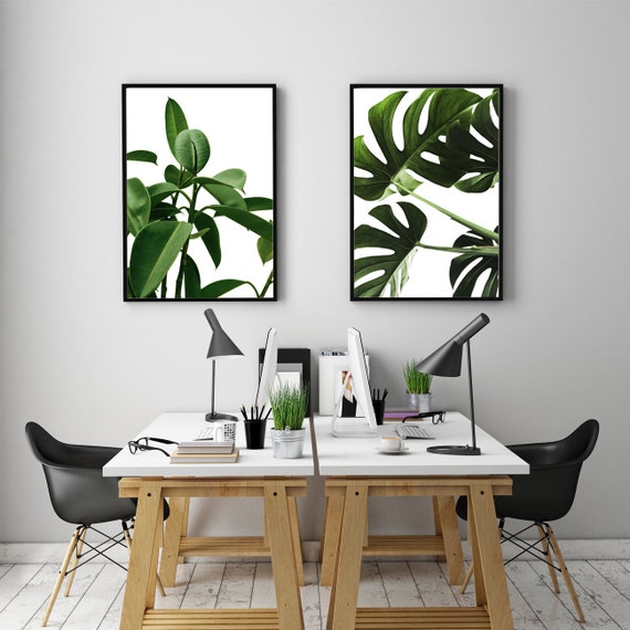 Set of 2 Prints Monstera Set Green Prints Set Green Leaves | Etsy