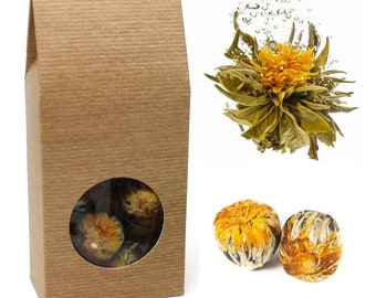 Quertee 10x Teeblume / Teerose fruchtiger Grüntee mit toller Blütenoptik & Ringelblumenblüten – Golden Fortune Balls Geschenk