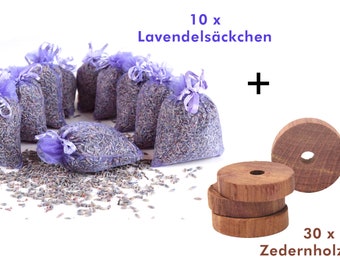 10 lavender bags & 30 cedar wood rings moth protection against clothes moths in the wardrobe