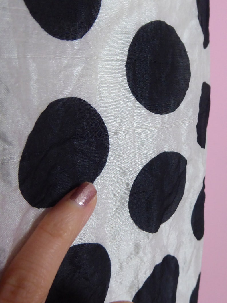 uk 8 10 80s 90s polka dot sleeveless skater silk dress with elastic waist vintage spotty dress in white and black