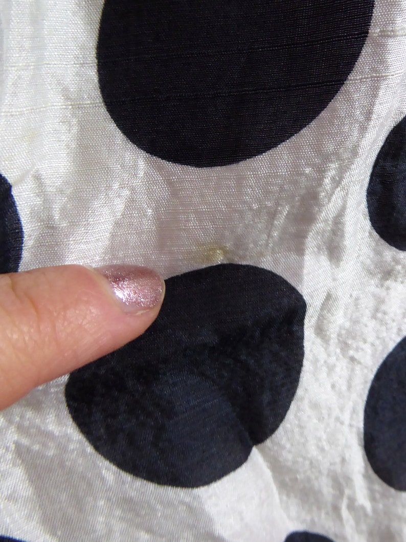 uk 8 10 80s 90s polka dot sleeveless skater silk dress with elastic waist vintage spotty dress in white and black