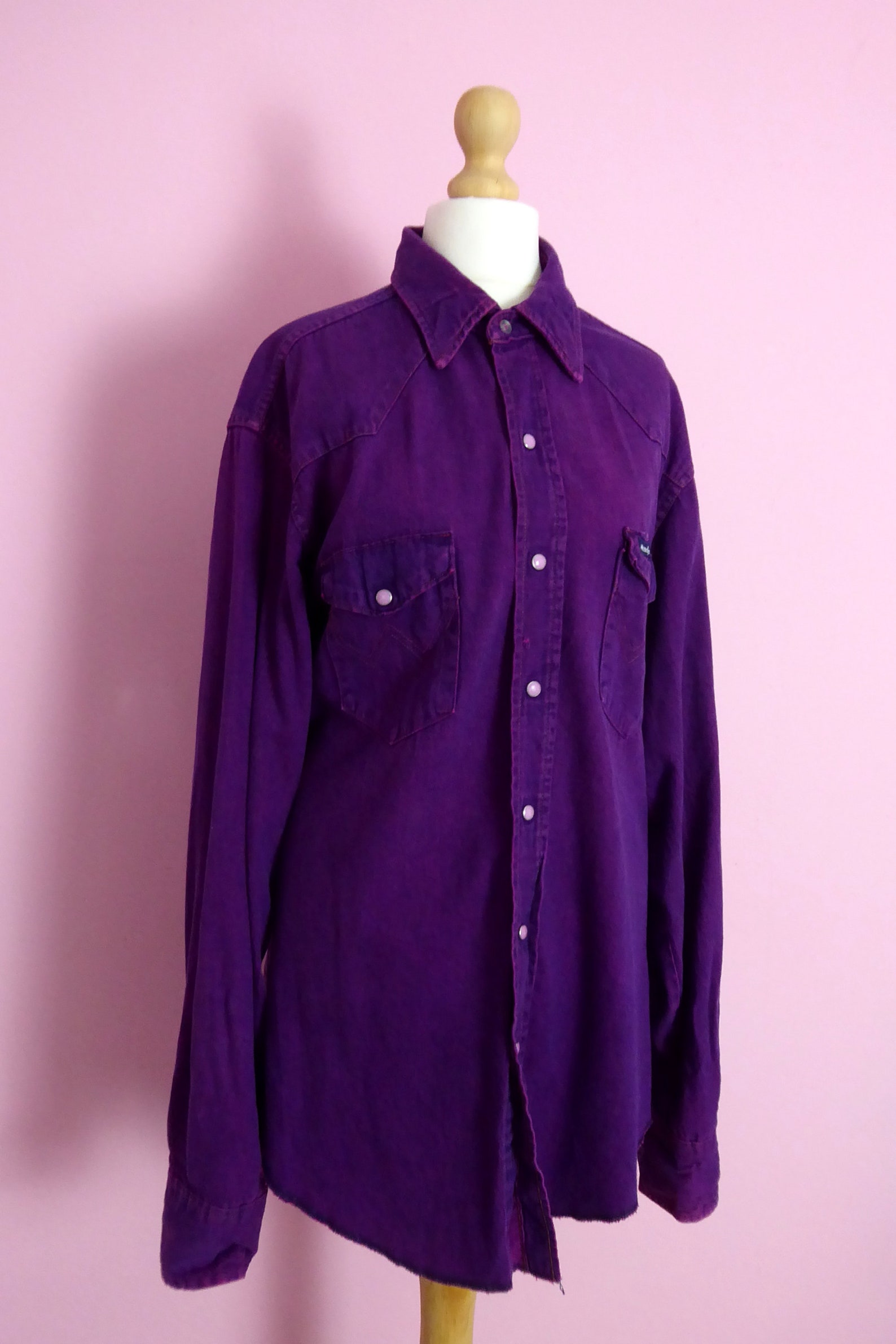 Vintage purple denim shirt by wrangler 80s men's Large | Etsy