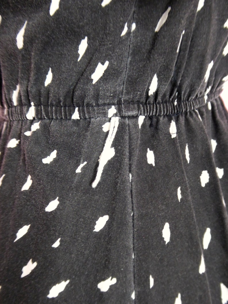 vintage dress in washed black with white brushstroke spot print and button detail 80s 8 10