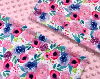 Personalisierte Baby-Mädchen-Decke, gestickte Minky Baby-Decke, Blumen-Baby-Decke