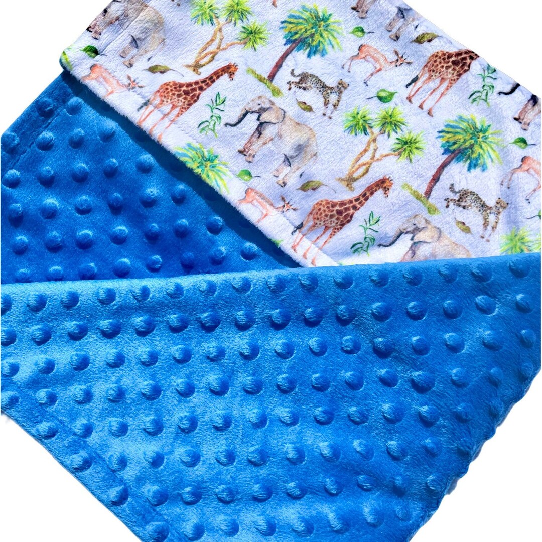 Personalized Baby Boy Blanket, Safari Animal Blanket, Embroidered Minky