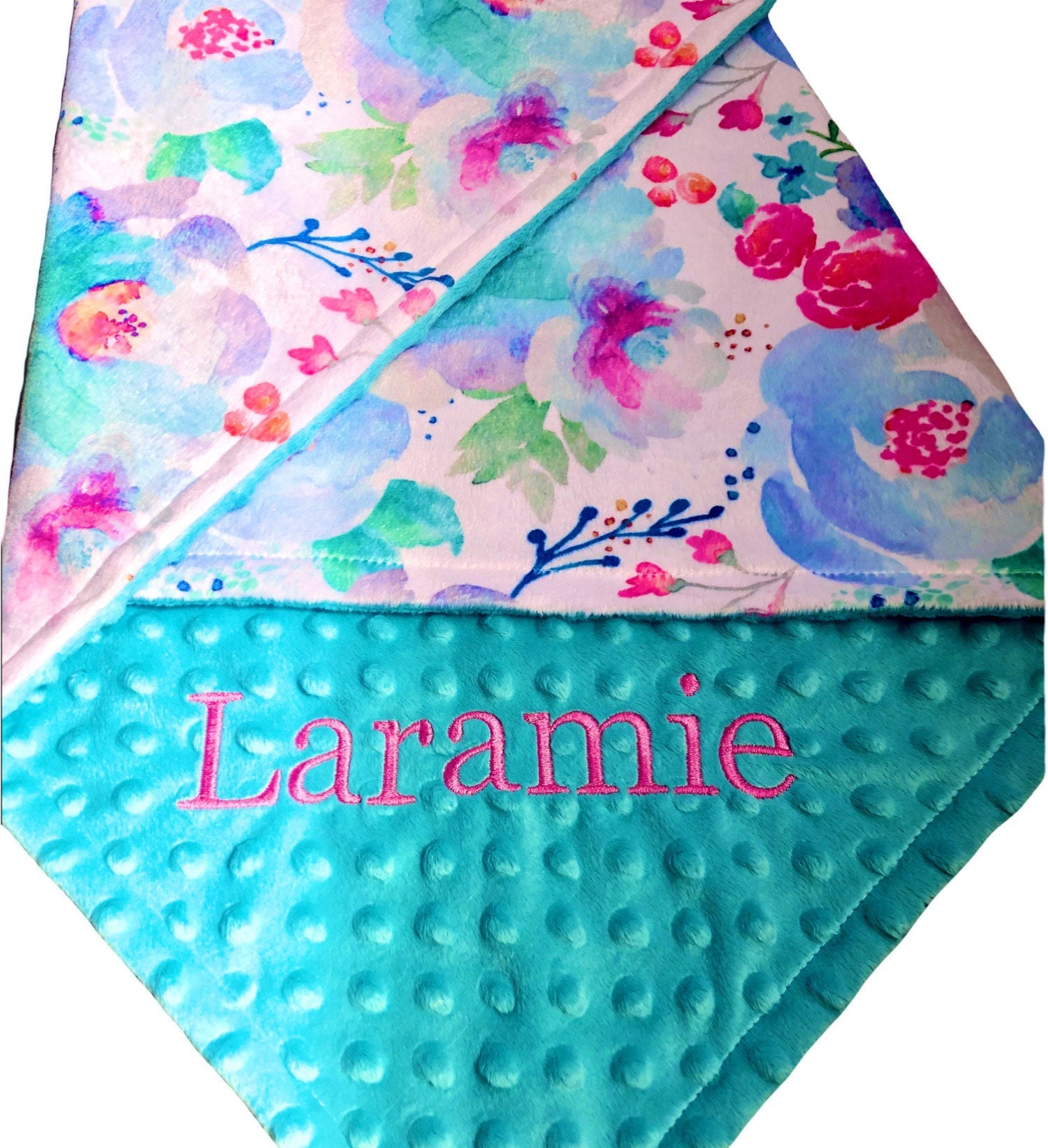 Personalized Baby Girl Blanket, Floral Baby Blanket, Embroidered Minky