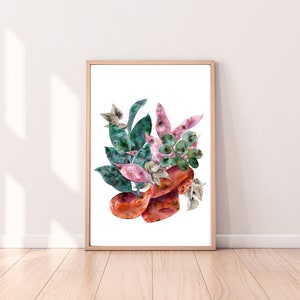 8.5&quot; x 11&quot; Blooming Cowboy Hat with Plants wall art print, western style artwork, plant lady decor, print of dyed paper collage art