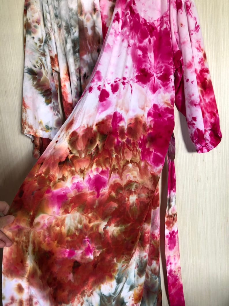 Dyed robe in pink /& terra-cotta ice dyed kimono  one of a kind gift  bathrobe