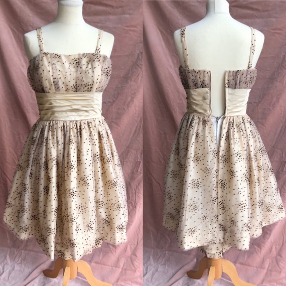 Vintage late-50s early-60s peplum cocktail dress … - image 1