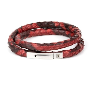 Python Leather Bracelet "Red Python" / Natural snake skin / Genuine Python / Snakeskin Leather Bangle / Uniqueness and Exotic Style