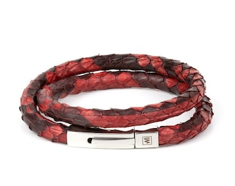 Red Python Leather Bracelet: Exotic Snakeskin Bangle
