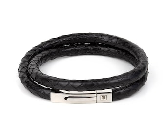 Natural Black Python Leather Bracelet / snake skin / Genuine Python / Snakeskin gift for her Luxury Unique and Exotic Style made in Europe