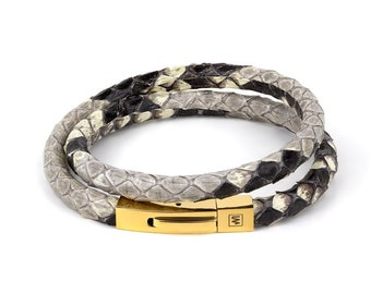 Python Leather Wrap Bracelet: Gold Stainless Steel Clasp
