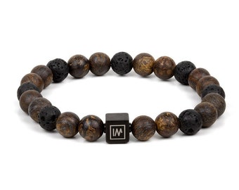 Bronzite And Lava Stones Beaded Stretch Bracelet / Men Luxury Premium Stone Beads Bracelet / Gift for Him / made in Europe Bracelet for Man